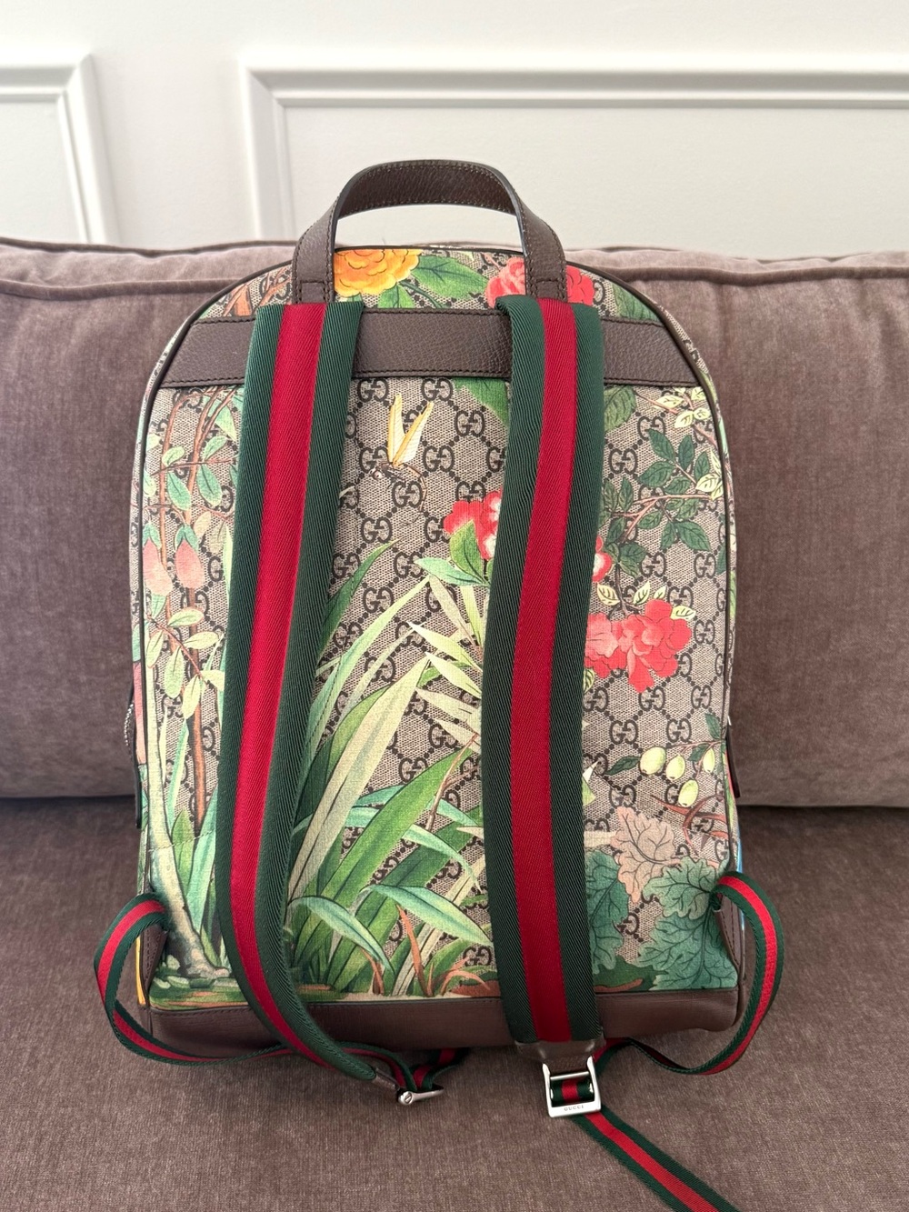 Authentic Gucci Tian GG Supreme Backpack monogram canvas red green straps - Picture 8 of 16